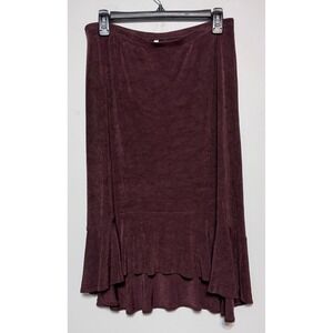 Vtg Y2K 90s Chocolate Brown Stretch Midi Skirt Size Large 12/14 Retro Minimalist